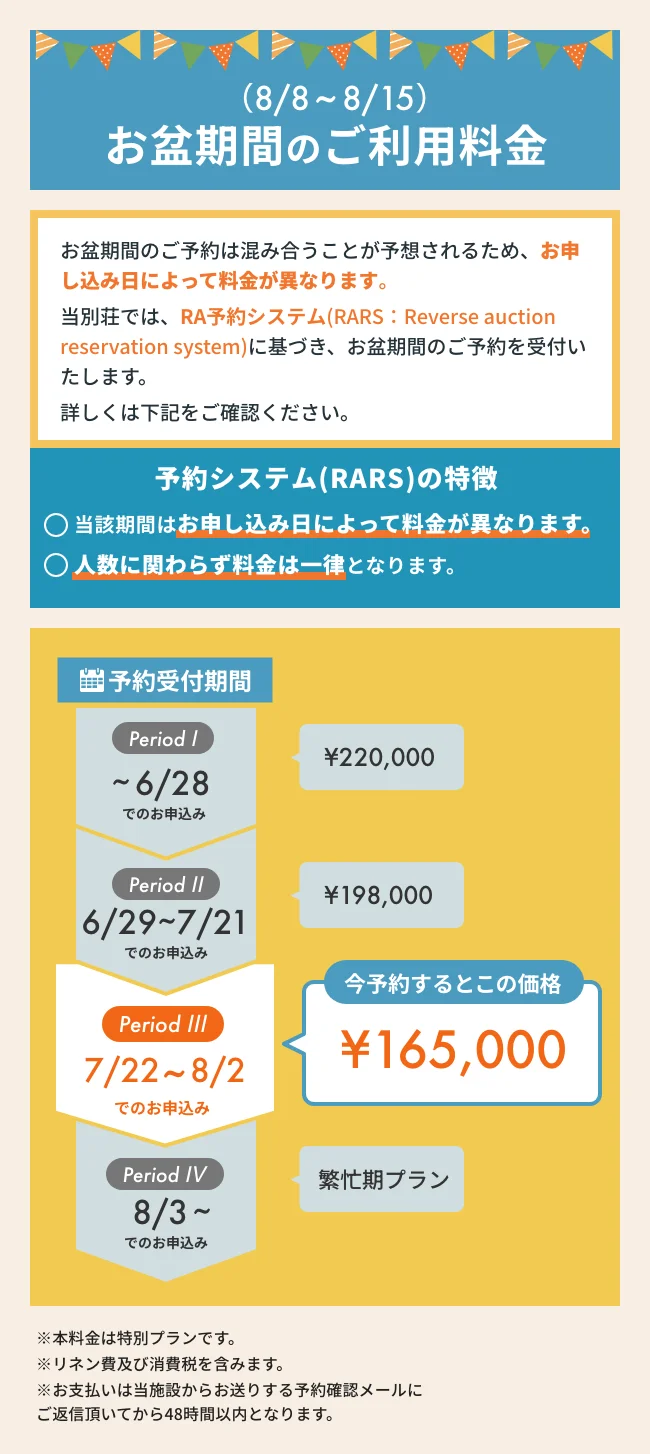 お盆期間の料金について