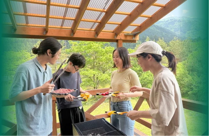 屋根付きテラスで無料BBQ
