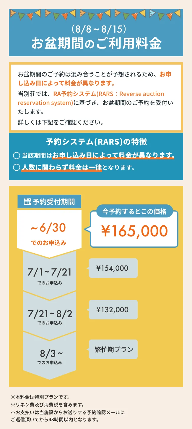 お盆期間の料金について