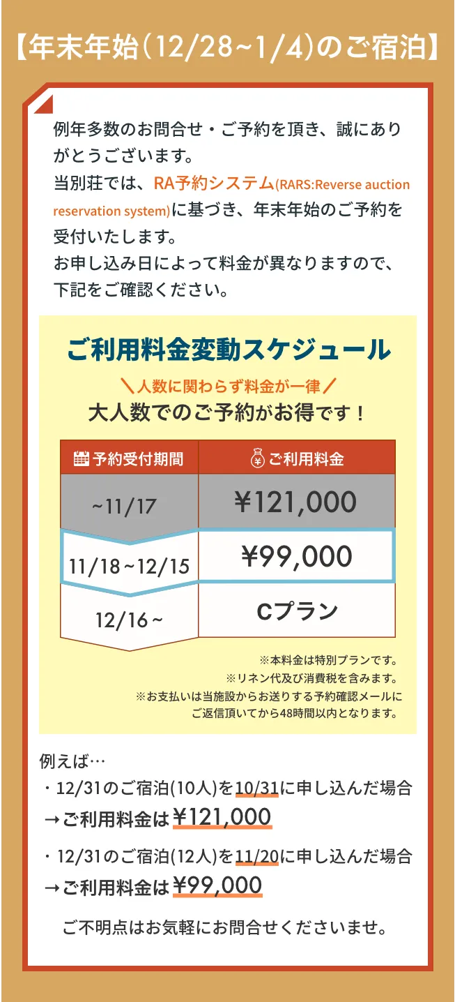 お盆の料金設定について